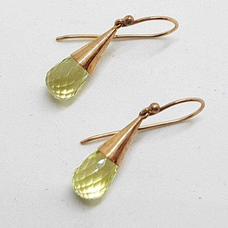 9ct Rose Gold Lemon Citrine Ball in Cone Drop Earrings