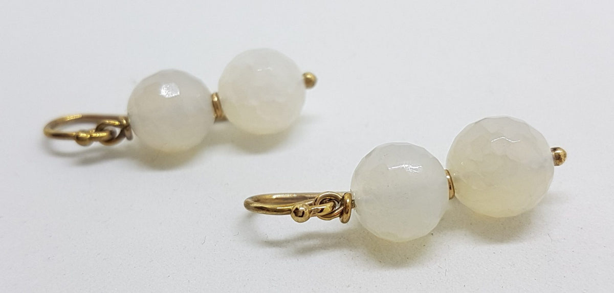 9ct Yellow Gold White Agate Ball Drop Earrings