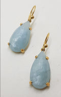 9ct Yellow Gold Teardrop / Pear Shape Aquamarine Drop Earrings