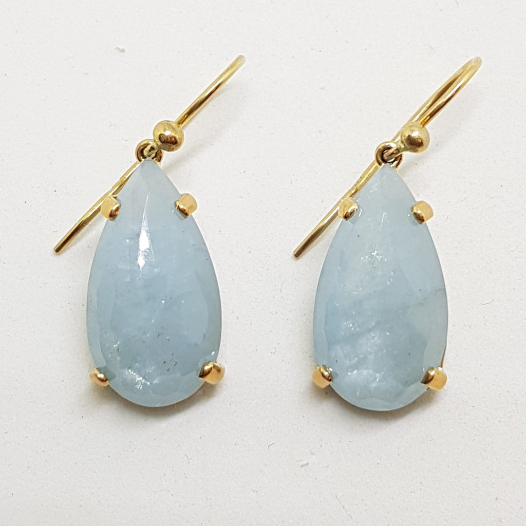 9ct Yellow Gold Teardrop / Pear Shape Aquamarine Drop Earrings