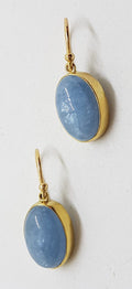 9ct Yellow Gold Aquamarine Cabochon Oval Drop Earrings