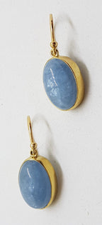 9ct Yellow Gold Aquamarine Cabochon Oval Drop Earrings