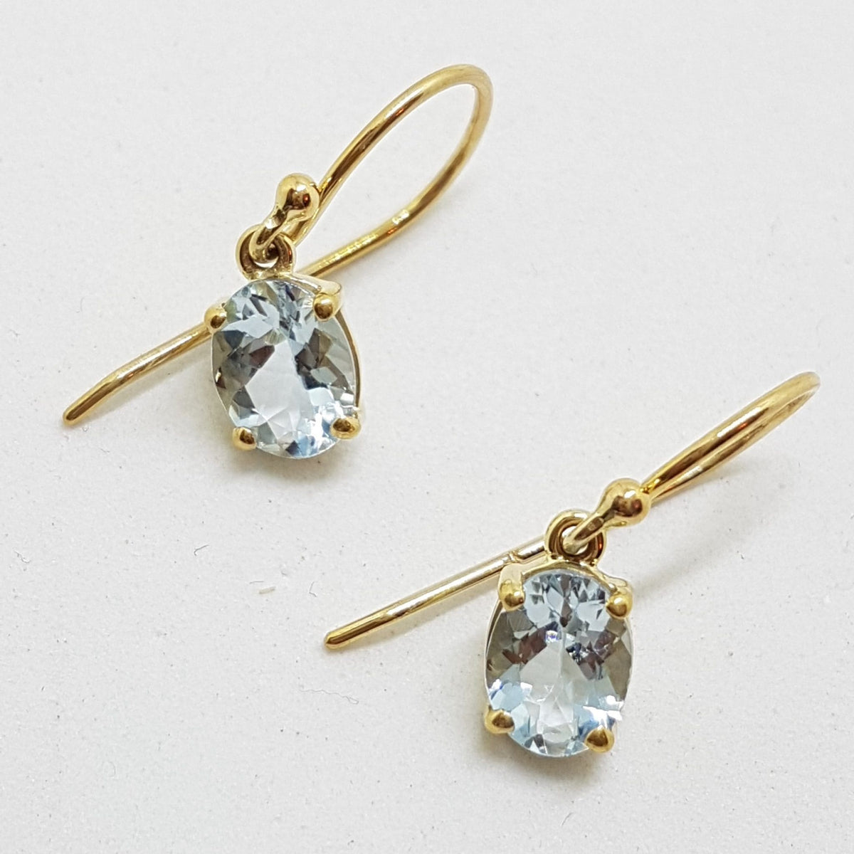 9ct Yellow Gold Aquamarine Oval Drop Earrings