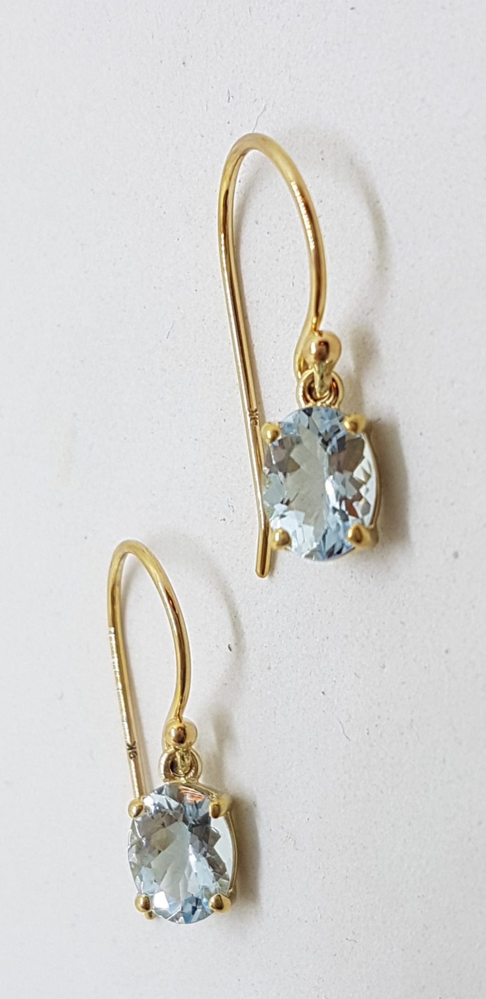 9ct Yellow Gold Aquamarine Oval Drop Earrings