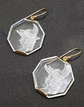 9ct Yellow Gold Carved Clear Crystal Quartz Octagonal Large Cameo Drop Earrings