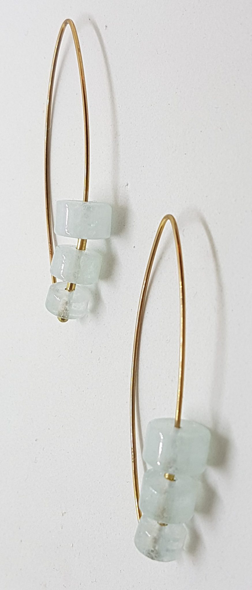 9ct Yellow Gold Long Aquamarine Drop Earrings