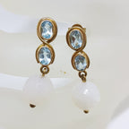 9ct Yellow Gold Topaz &amp; White Agate Ball Drop Earrings - Handmade