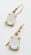 9ct Yellow Gold Oval Claw Set Moonstone Drop Earrings