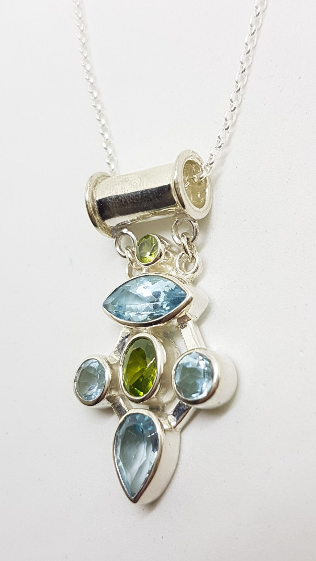 Sterling Silver Topaz and Peridot Cluster Pendant on Silver Chain