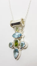 Sterling Silver Topaz and Peridot Cluster Pendant on Silver Chain