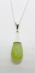 Sterling Silver Cone Drop Prehnite Pendant on Silver Chain