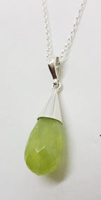 Sterling Silver Cone Drop Prehnite Pendant on Silver Chain
