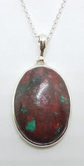 Sterling Silver Large Oval Chrysocolla Cuprite Pendant on Silver Chain