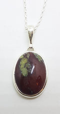 Sterling Silver Oval Dragon Blood Jasper Pendant on Silver Chain