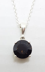 Sterling Silver Round Laser Cut Smokey Quartz Pendant on Silver Chain