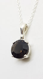 Sterling Silver Round Laser Cut Smokey Quartz Pendant on Silver Chain