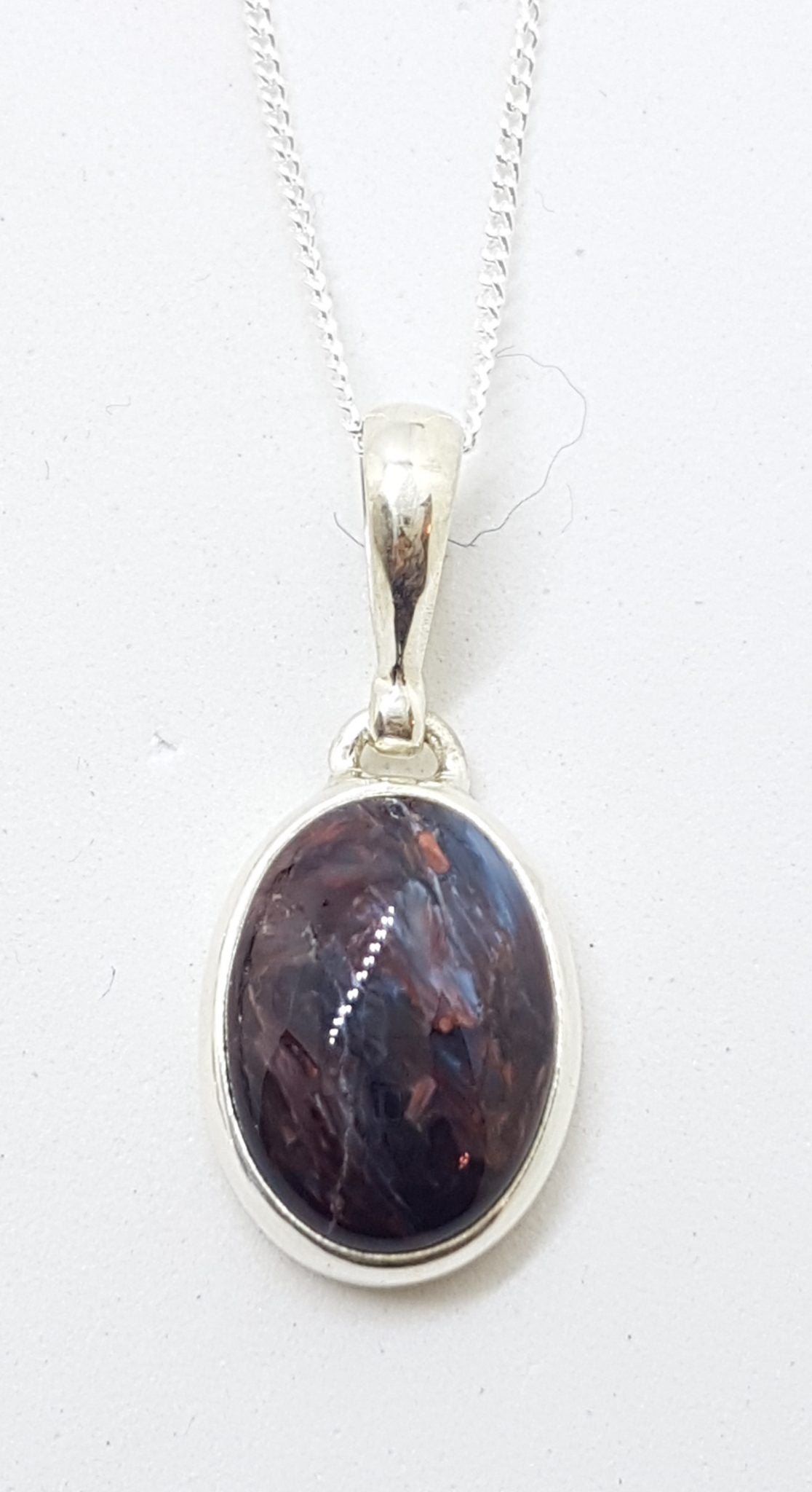 Sterling Silver Oval Pietersite Pendant on Silver Chain