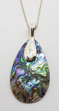 Sterling Silver Long Paua Shell Teardrop Shape Pendant on Silver Chain