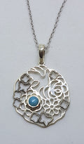 Sterling Silver Larimar Peace Dove / Bird Ornate Pendant on Silver Chain