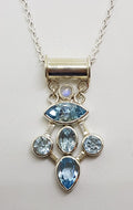 Sterling Silver Topaz &amp; Moonstone Cluster Pendant on Silver Chain
