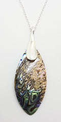 Sterling Silver Long Paua Shell Pendant on Silver Chain