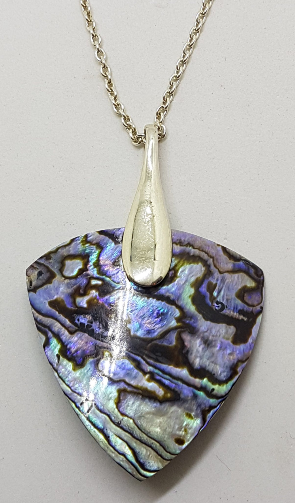 Sterling Silver Large Triangular Paua Shell Pendant on Silver Chain