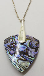 Sterling Silver Large Triangular Paua Shell Pendant on Silver Chain