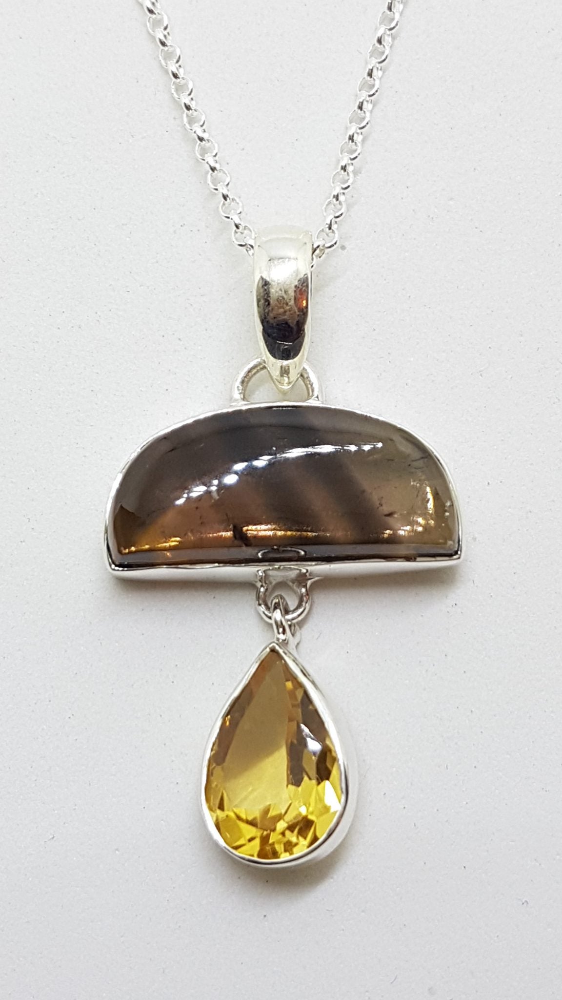 Sterling Silver Fluorite &amp; Citrine Pendant on Silver Chain