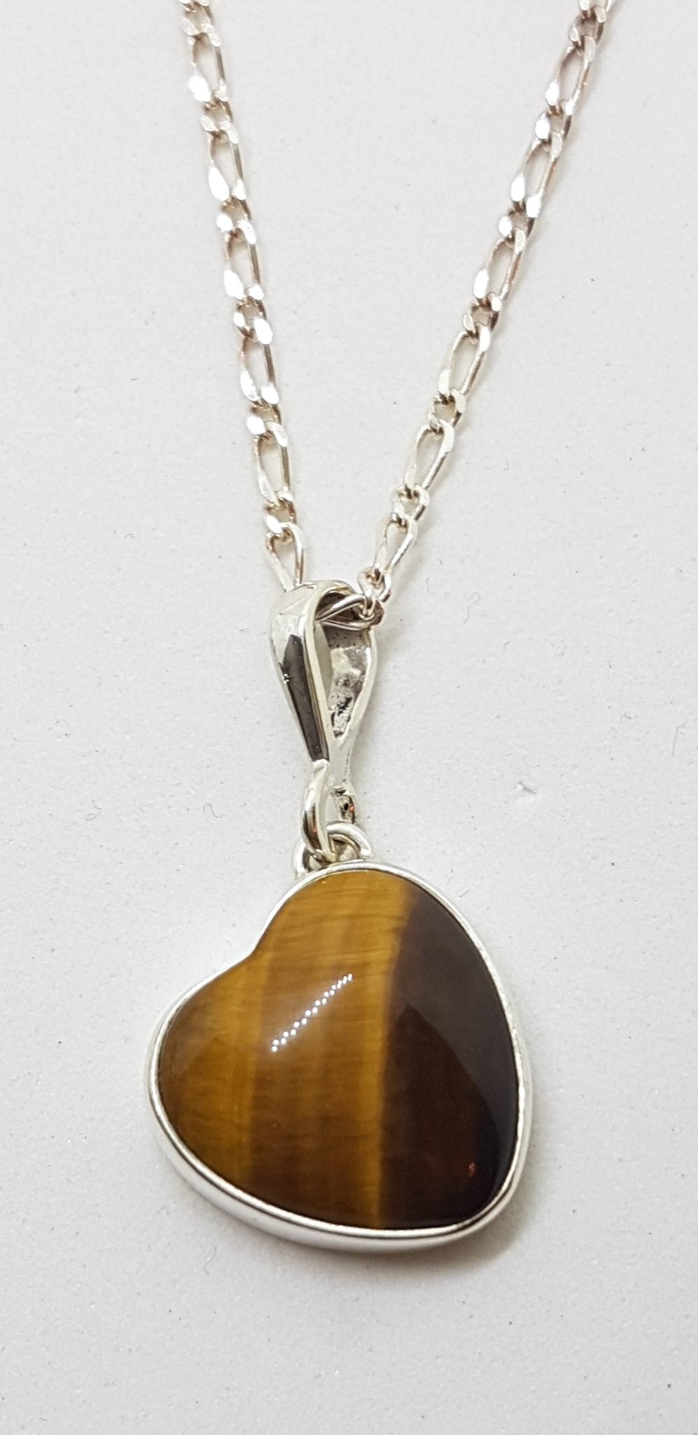 Sterling Silver Tiger Eye Heart Pendant on Silver Chain