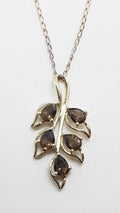 Sterling Silver Smokey Quartz Leaf Design Pendant on Silver Chain