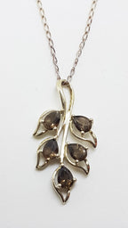 Sterling Silver Smokey Quartz Leaf Design Pendant on Silver Chain