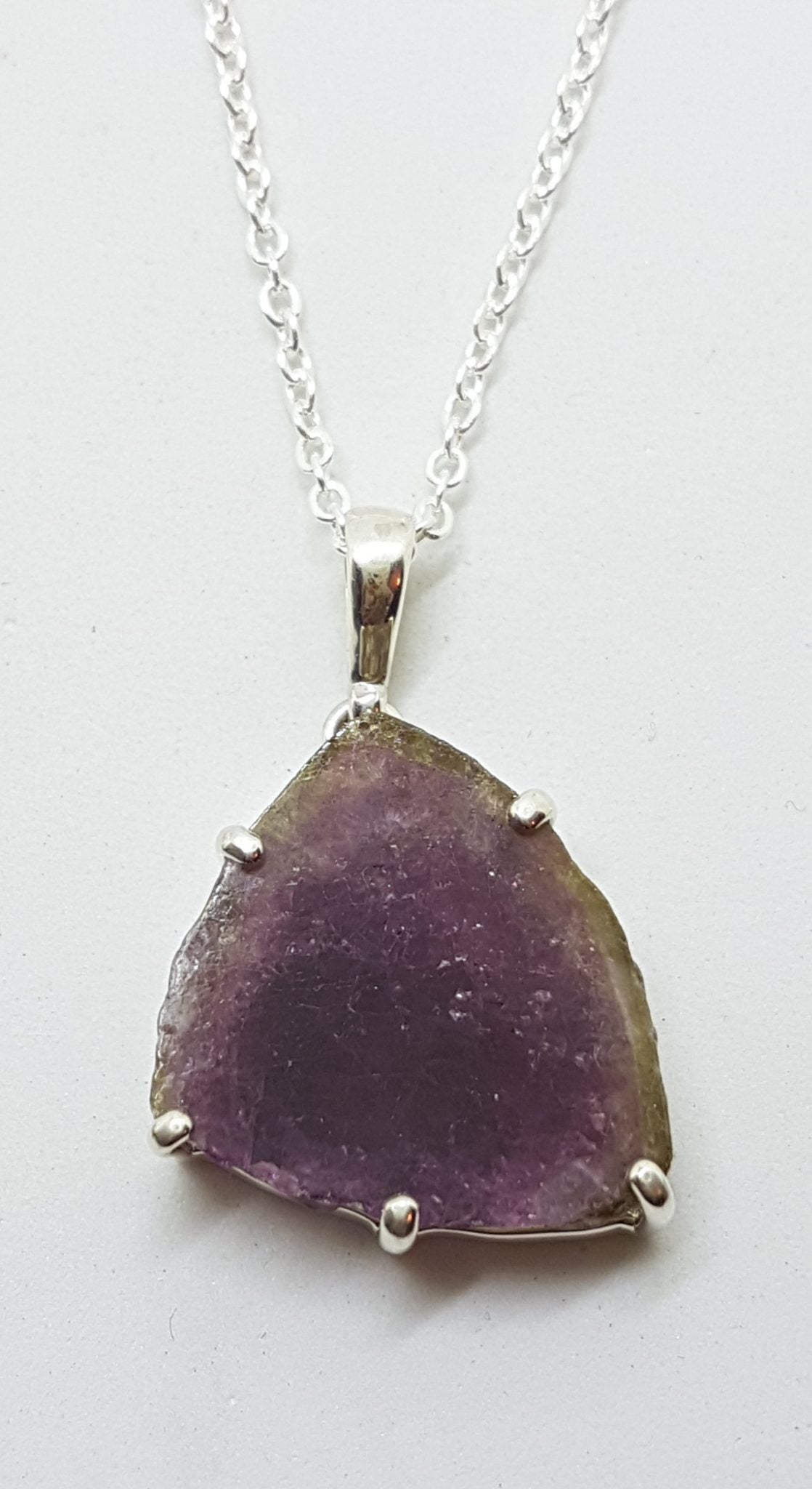 Sterling Silver Watermelon Tourmaline Slice Pendant on Silver Chain