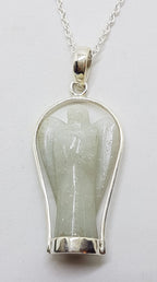 Sterling Silver Aventurine Carved Angel Pendant on Silver Chain