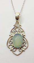 Sterling Silver Chalcedony Ornate Pendant on Silver Chain
