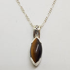 Sterling Silver Dainty Tiger Eye Filigree Pendant on Silver Chain