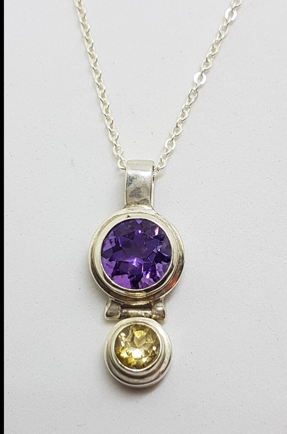Sterling Silver Amethyst &amp; Citrine Pendant on Silver Chain