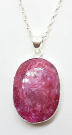 Sterling Silver Large Oval Ruby Pendant on Silver Chain