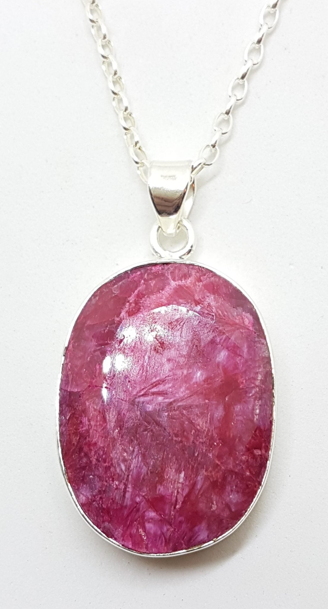 Sterling Silver Large Oval Ruby Pendant on Silver Chain