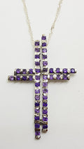 Sterling Silver Large Amethyst Cross / Crucifix Pendant on Silver Chain