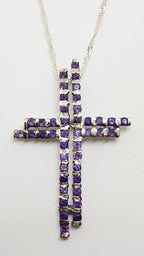 Sterling Silver Large Amethyst Cross / Crucifix Pendant on Silver Chain