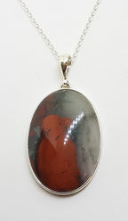 Sterling Silver Oval Bloodstone Pendant on Silver Chain