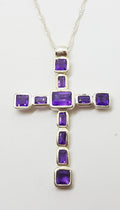 Sterling Silver Large Amethyst Cross / Crucifix Pendant on Silver Chain