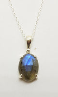 Sterling Silver Oval Labradorite Pendant on Silver Chain