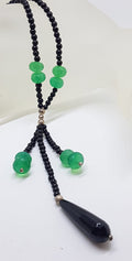 Sterling Silver Green and Black Onyx / Agate Tassel Bead Necklace
