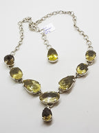 Sterling Silver Oval and Teardrop Citrine Nine Stone Drop Necklace