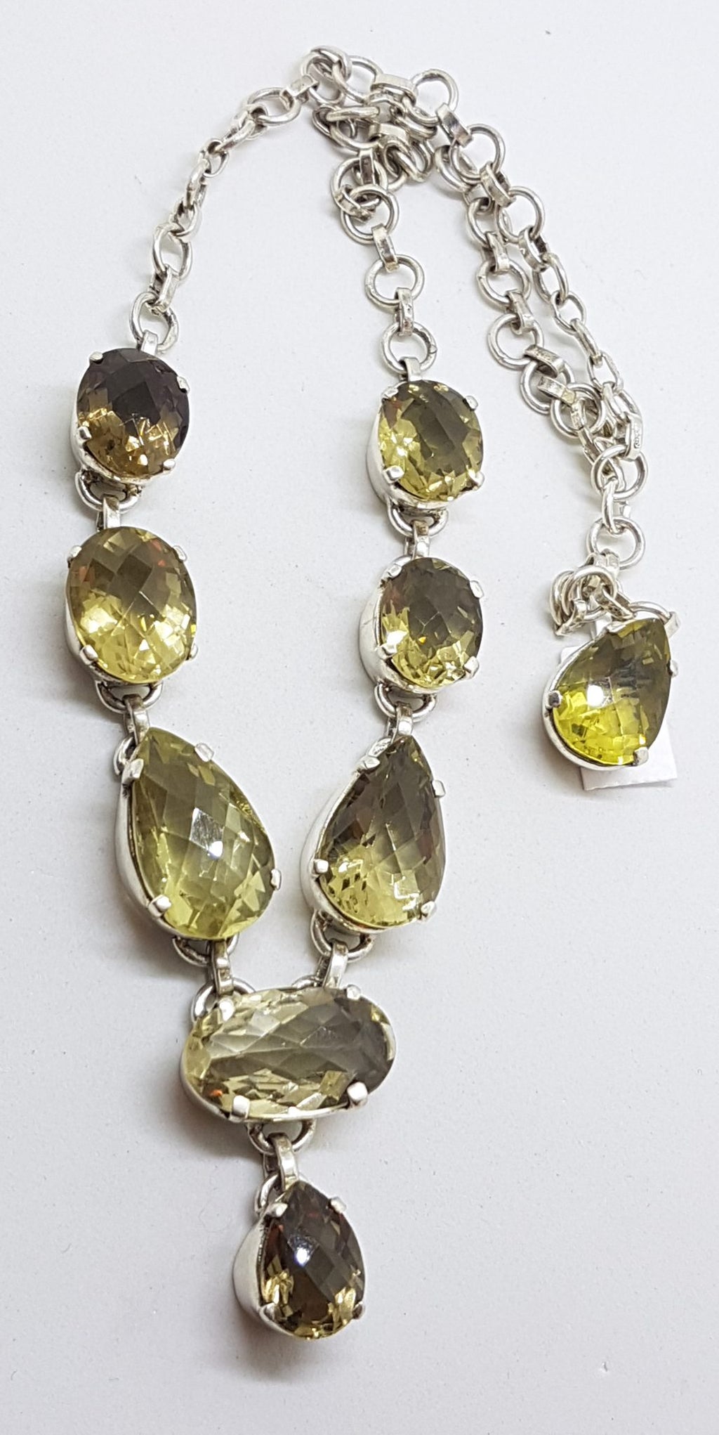Sterling Silver Oval and Teardrop Citrine Nine Stone Drop Necklace