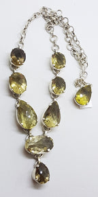 Sterling Silver Oval and Teardrop Citrine Nine Stone Drop Necklace
