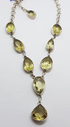Sterling Silver Oval and Teardrop Citrine Nine Stone Drop Necklace