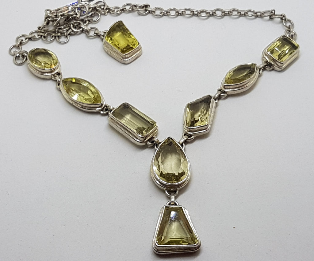 Sterling Silver Odd Shapes Citrine Nine Stone Drop Necklace