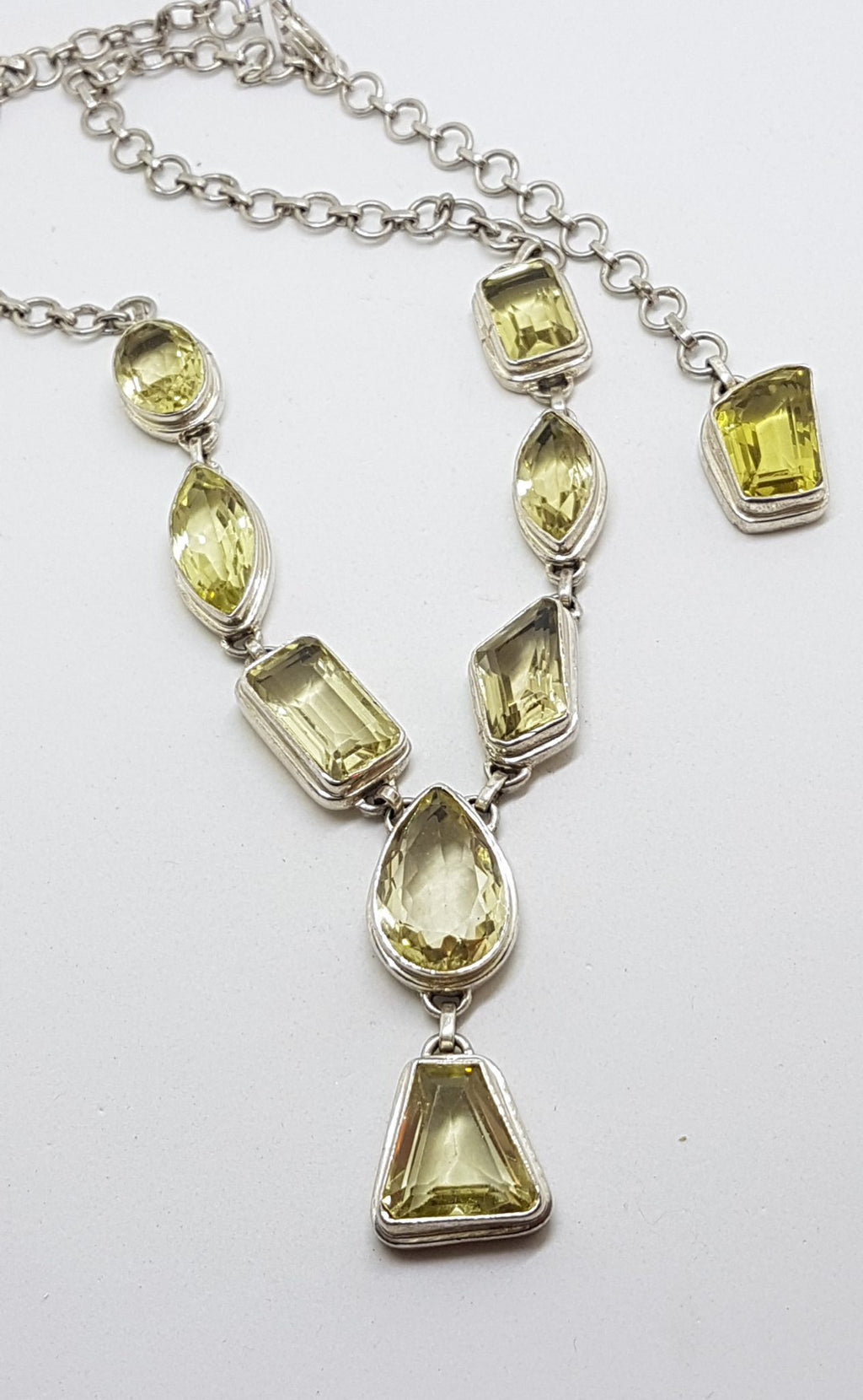 Sterling Silver Odd Shapes Citrine Nine Stone Drop Necklace
